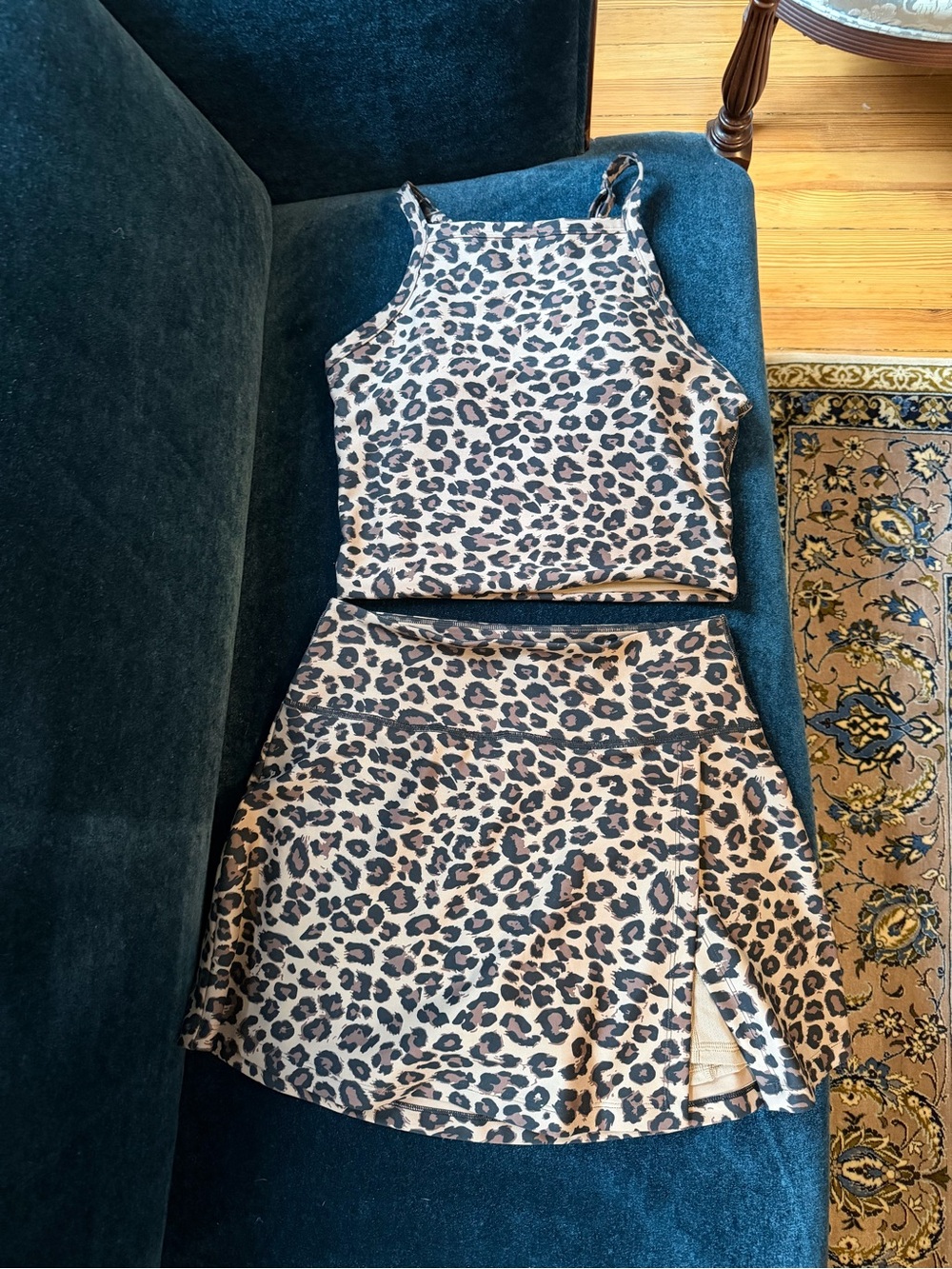 Leopard Print Skirt Set - Beige and Black